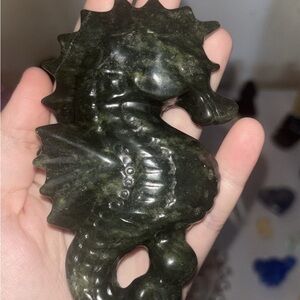 Green Jade Stone Standing Seahorse Figurine